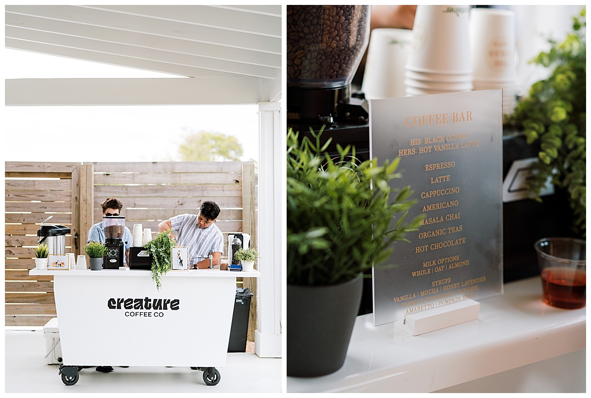 coffee cart at wedding | Owl & Envelope Custom Wedding Stationery and Signage | Creature Coffee