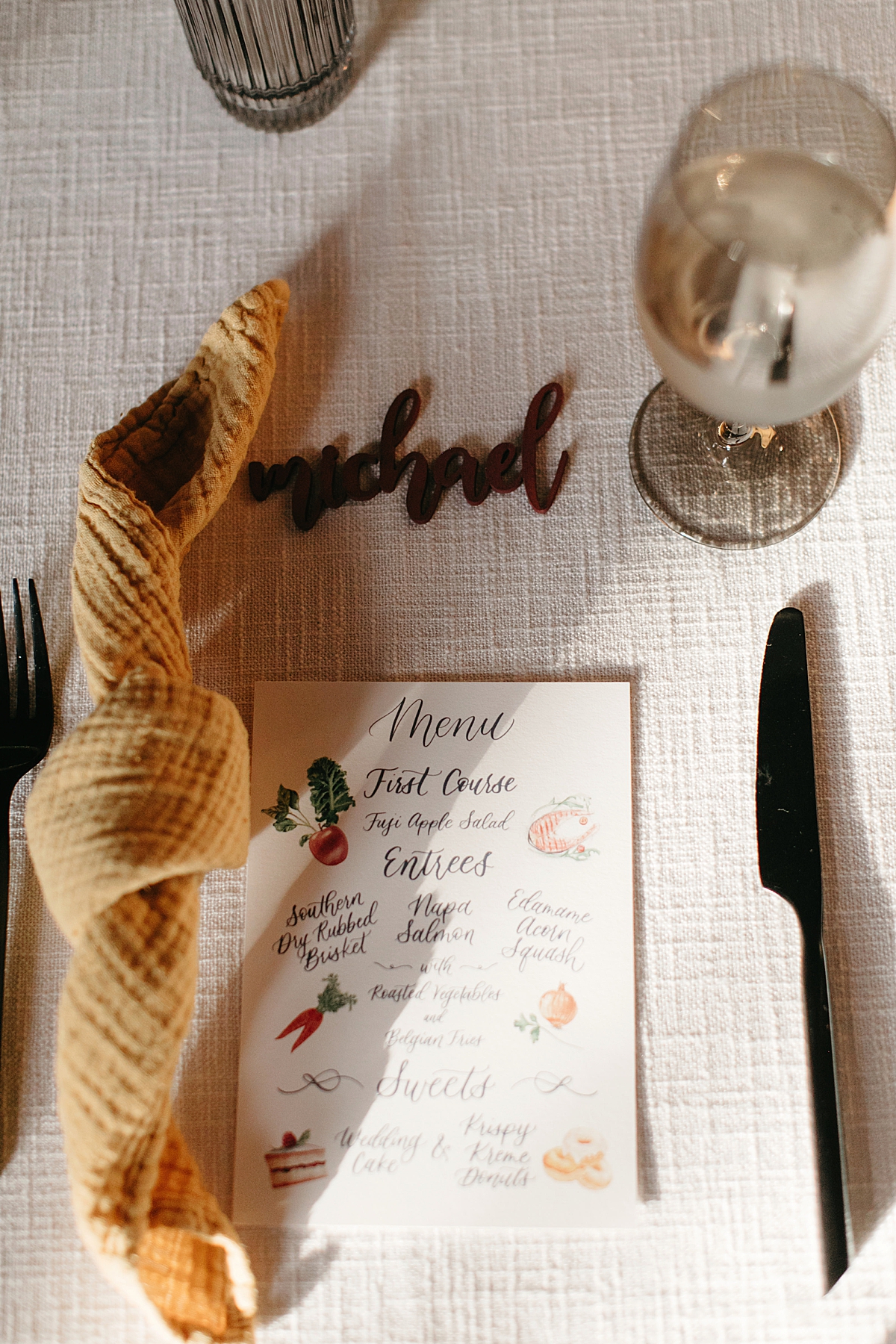 Hand Lettered Wedding Day Menu with Watercolor Illustrations | Owl & Envelope | Custom Wedding Stationery and Signage | fall wedding, colorful fall wedding, The Addison Grove | via owlandenvelope.com