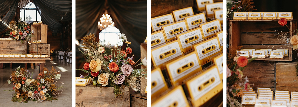 Cassette Tape Seating Chart | Owl & Envelope | Custom Wedding Stationery and Signage | fall wedding, colorful fall wedding, The Addison Grove | via owlandenvelope.com