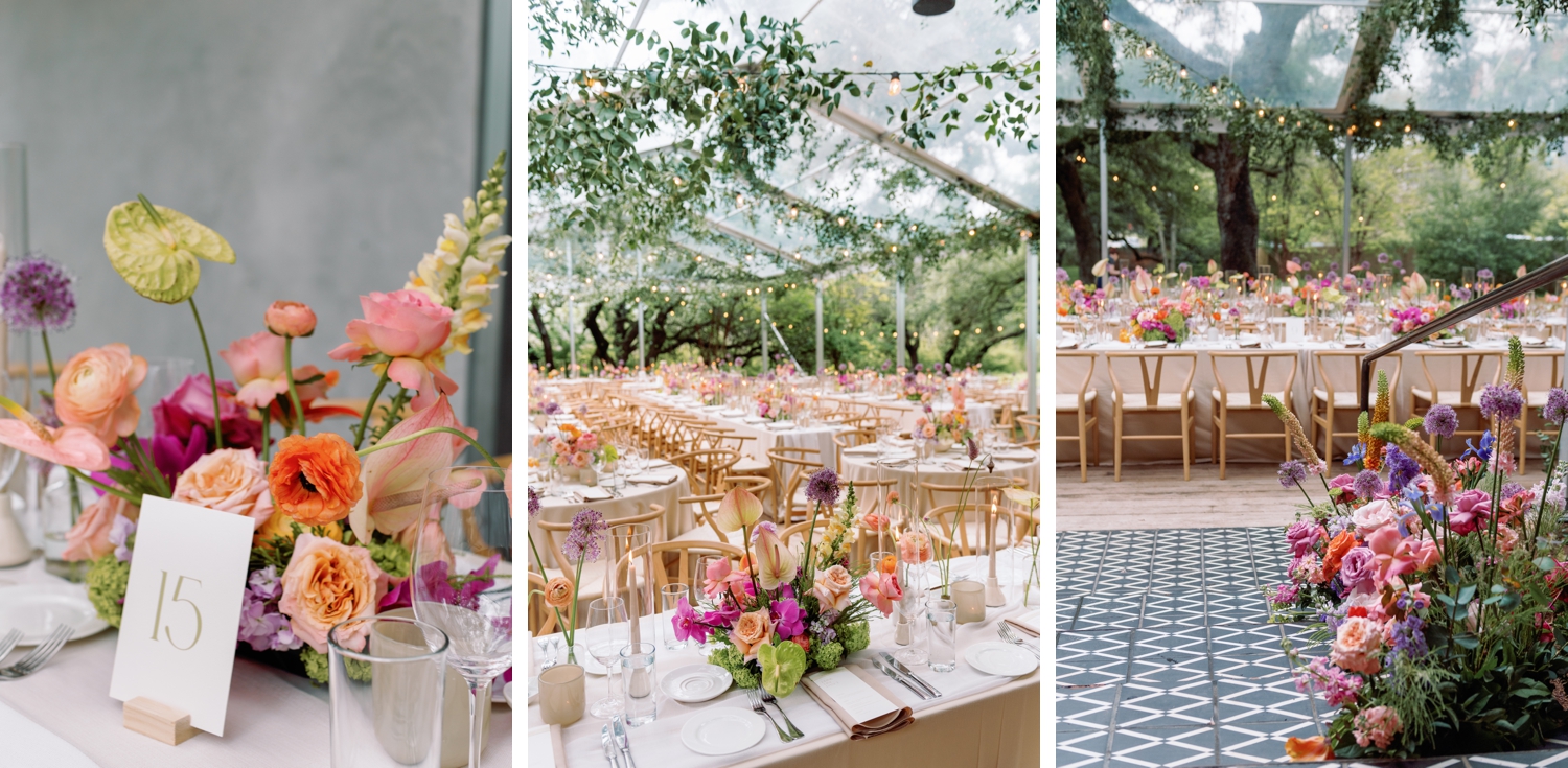 Colorful Backyard Wedding at Mattie's in Austin | Statement Seating Chart with Custom Day of Details | Owl & Envelope
